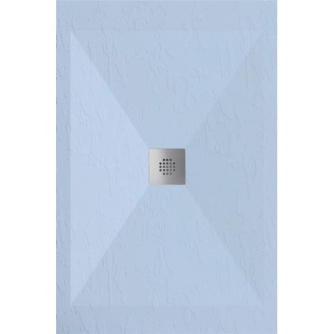 Mineralguss-Duschwanne extra flach DEXA Schieferoptik GRAU 70x70 cm Ablaufschutz in Chrom