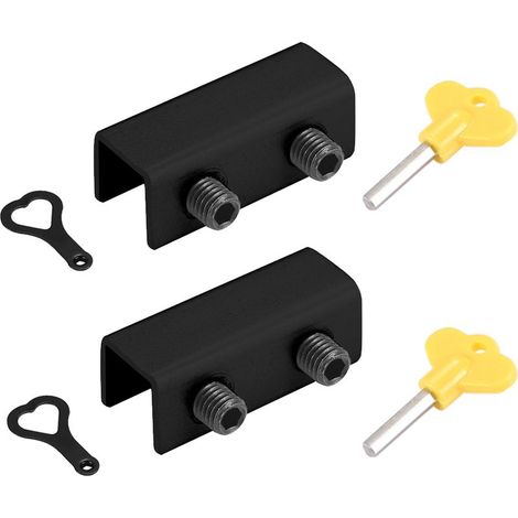 Set mit 2 Sicherheitsverriegelungen für Schiebefenster mit Schlüssel, Stopper für vertikale und horizontale Schiebetüren, schwarz mit Doppelloch (1/5)