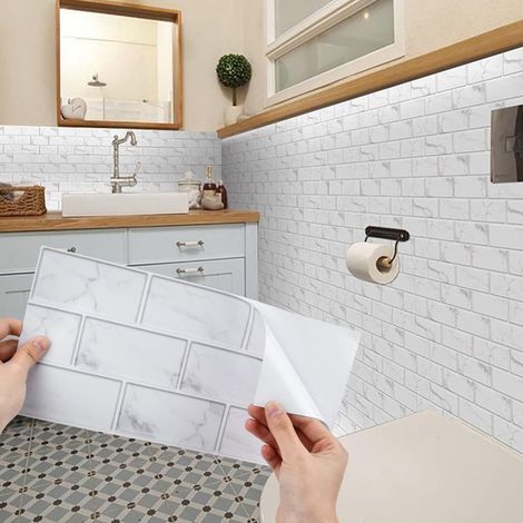 Pegatinas para azulejos, 12 unidades, para pared, para baño, de mármol, autoadhesivas.