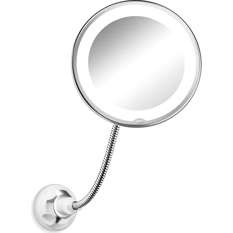 10-fach vergrößernder Kosmetikspiegel mit Licht, flexibler Schwanenhalsspiegel mit Beleuchtung und Vergrößerung, batteriebetrieben, kabellos, mit Saugnäpfen zur Wand- oder Badezimmerbefestigung, silbe