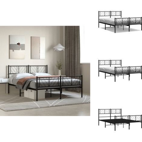 Cadre de lit métal sans matelas avec pied de lit noir 140x190cm - Cadre De Lit Metal - Lit Double - Lit Noir - Lit Avec Pied De Lit - Meuble Chambre (1/5)