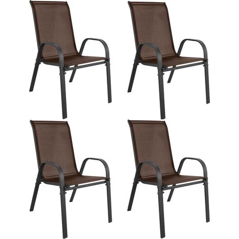 Set di 4 Sedie Sofia da Giardino in Metallo e Textilene Marrone (1/5)