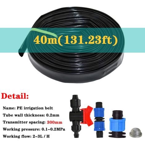 (Espacement 300 mm, longueur 40 m - 5/8 po) Ruban d'irrigation goutte à goutte de 16 mm d'épaisseur et 0,2 mm d'espacement pour tuyau d'arrosage poreux de 5/8 po pour serre ou ferme. (1/5)
