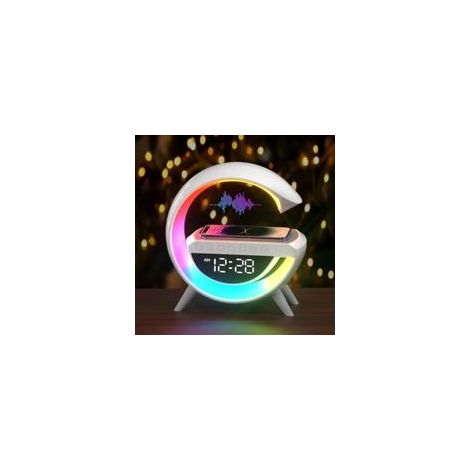 15W Chargeur sans fil Lampe Led Réveil Lampe d'ambiance Lampe de table intelligente avec haut-parleur Bluetooth Feux de course éblouissants 13 Modes Lumières pour bureau Chambre Cadeau (1/5)