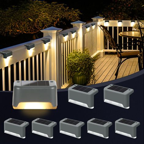 Lot de 8 Lampes Solaires pour Escaliers Extérieurs, Éclairage Extérieur Solaire, Étanche Lampes Solaires pour Clôture, Escalier, Marches, Cour (Gris, Blanc Chaud) (1/5)