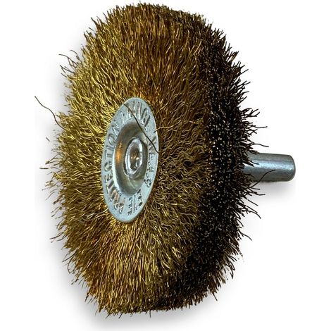 Brosse circulaire métallique sur tige Ø 60 mm Fil laiton souple - Quantité x 1 - Ø 60 mm - Ep. 12 mm - Laiton souple (1/5)
