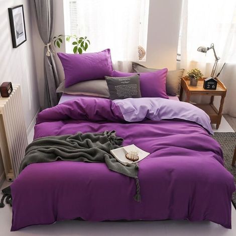 Parure de Lit Réversible, Microfibre Couleur Unie Linge de Lit ,1Housse de couette 220240cm,1Drap de lit et 2 Taie d'oreiller,H (1/4)