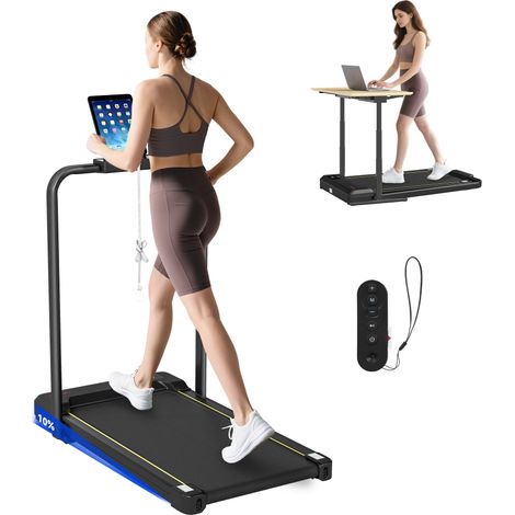 Tapis de course pliable et inclinable 2-en-1 sous bureau, moteur 2,0 HP, vitesse jusqu’à 6 km/h, écran LED et télécommande, noir (1/5)