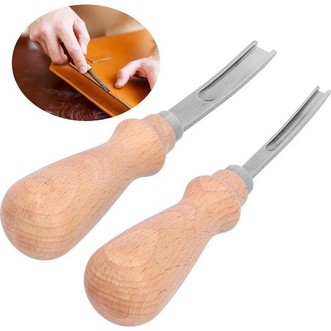 Outil de biseautage pour cuir large coupe avec manche bois pour maroquinerie et travaux manuels