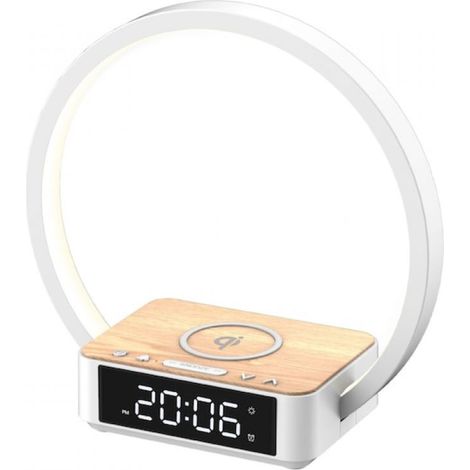 Lámpara de escritorio multifuncional con carga inalámbrica, lámpara de mesita de noche, despertador inteligente LED panorámico con protección ocular, pequeña luz nocturna. (1/5)