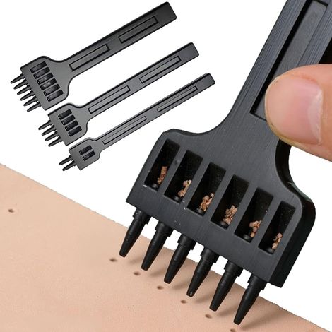 3 Pièces Poinçon Cuir, Acier Allié, 2/4/6 Dents, Pas 4 MM, Pour Ceinture Sac Portefeuille