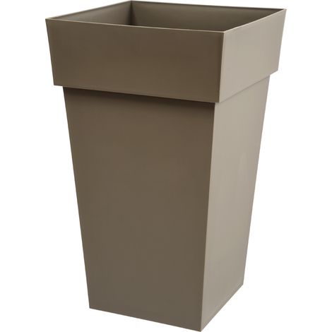 EDA – Pot de fleurs haut carré 39 x 39 x H. 65 cm – 62 L – Résistant aux intempéries – Pour grandes plantes – Taupe