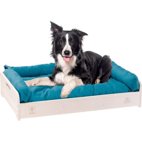Lit pour Chien et Chat avec Coussin, Lit pour Chien Moyen et Chat, en Bois FSC, Canapé Lit Animaux, Panier Chien, Panier Chat, Respirant Antidérapant, 80,5 x 53 x h 17,5 cm (1/5)
