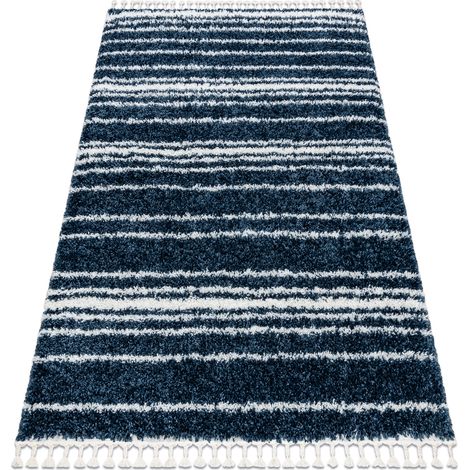 Carpet UNION 4080 Stripes blue / cream Fringe Berber Moroccan shaggy blue 140x190 cm