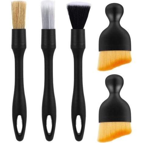 Juego de cepillos para limpieza de coches - cepillos de limpieza detallados - limpieza de coches - paquete de 5 piezas - varios tamaños - negro (1/5)