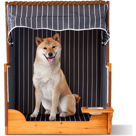 Hundestrandstuhl mit Napf - Holz & Rattan