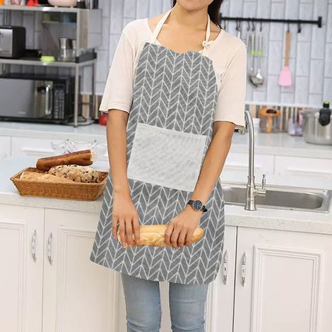 Tablier en coton et lin, résistant aux taches et à l'huile, tablier de cuisine, avec poches (flèche grise). (1/4)