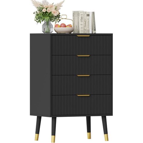 Schubladenschrank Schwarz mit 4 Schubladen, 89cm Höhe, Sideboard für Schlafzimmer & Büro (1/5)