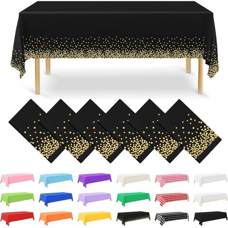Lot de 6 nappes rectangulaires jetables en Plastique - 137 x 274 cm - Doré et Noir - pour fête, fiançailles, Mariage, baptême, Anniversaire (1/5)