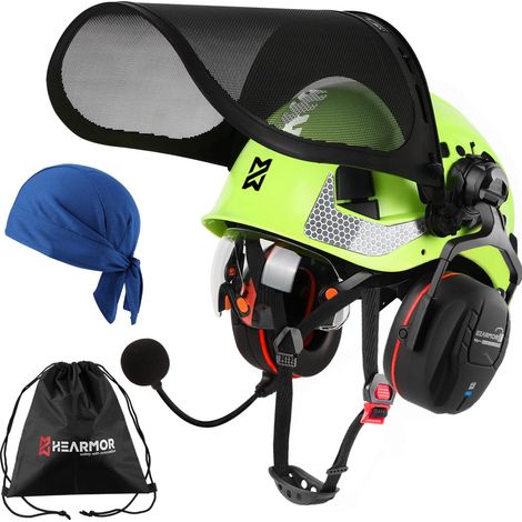 Casque de protection forestier en ABS équipé de Bluetooth 5.3 Protection des oreilles, offre une protection complète pour la tête, les yeux, le visage et l'ouïe, résistant (1/5)