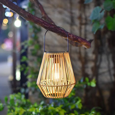 Solar-Außenleuchte aus Rattan und Bambus, chinesische Hängelaterne im Retro-Stil, Balkondekoration, stimmungsvolles Nachtlicht (Solar-Rattanlaterne) (1/5)