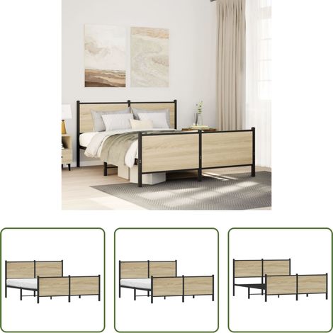 vidaXL Eiche - Metallbett ohne Matratze Sonoma-Eiche 160x200 cm (1/5)