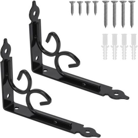 2PCS Equerre Etagere Murale Equerre Charge Lourde Equerre Metal Noir Vintage 150 115 3mm Equerre Fixation Equerre Fer Forge avec Vis Cheville pour Tablette Murale Chambre Meuble Déco (1/5)