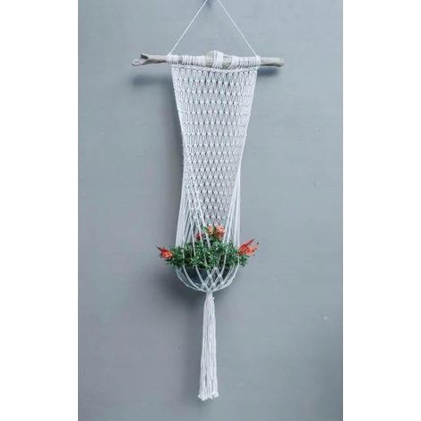 PORTAFIORI LUNGO IN MACRAMÈ CON LEGNO, CREMA (1/4)