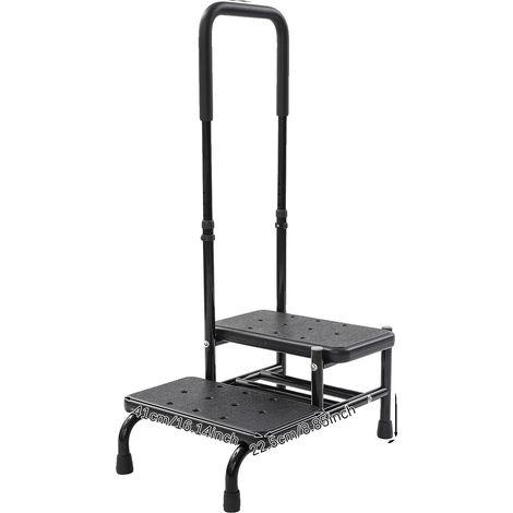 Escalera de tijera, rampa ajustable, dos peldaños, negra (1/2)
