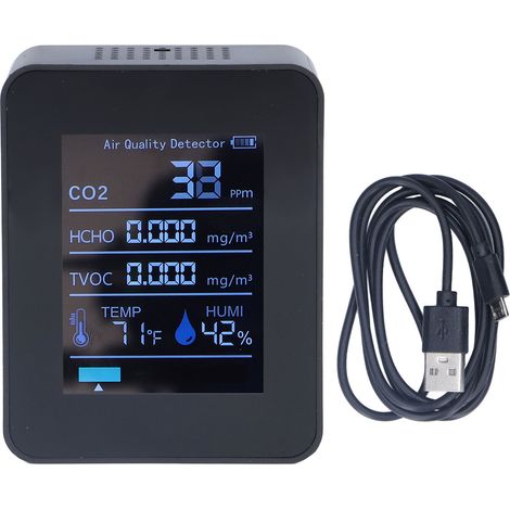 Détecteur de qualité de l'air 5 en 1 - Stockage des données sur 60 jours - Longue autonomie - Affichage numérique LED - Chargement USB - Détecteur de CO2 (1/5)