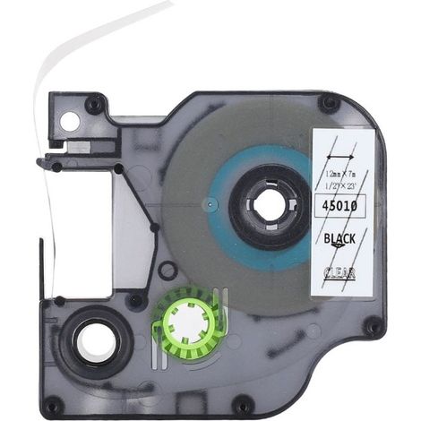 Ruban adhésif pour imprimante DYMO D1, papier d'impression 12mm noir sur fond transparent (réf. 45010) (1/5)
