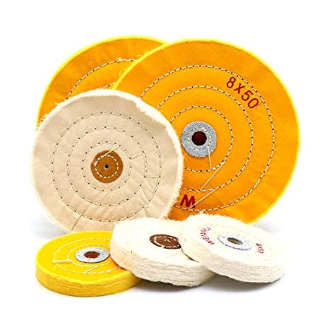 Roue de polissage en coton pour meuleuse en aluminium, acier inoxydable, chrome, bijoux, bois, plastique, céramique, verre, etc. Jaune 125 mm (1/5)