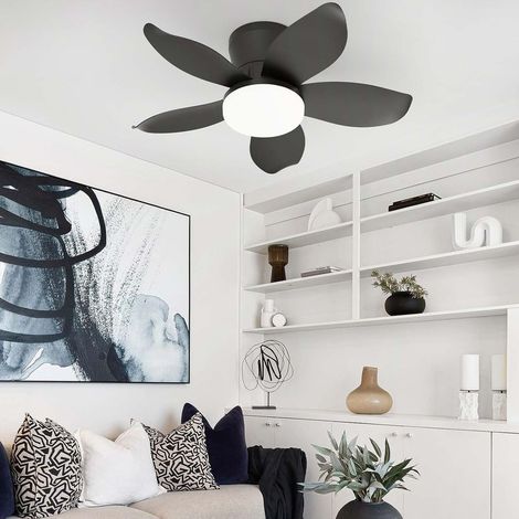 Lustre Ventilateur De Plafond LED Avec Telecommande APP, 6 Vitesses Moteur DC Réversible Eté Hiver 3 Pales Ventilateur Silencieux Plafond Pour Chambre/Salon-Black [Classe énergétique D] (1/5)
