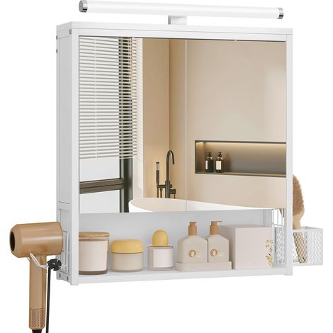 Meuble de salle de bain mural suspendu avec miroir LED, 56x13,5x65 cm, blanc (1/5)