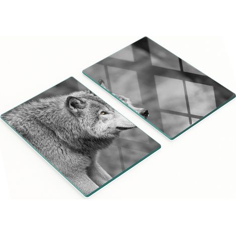 Juego de dos tablas de cocina decorativas de cristal, color gris lobo, 2x40x52 cm.