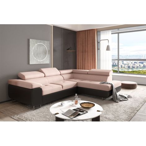 Ecksofa Sofa JADE Stoff Soft / Monolith Schwarz-Beige mit Schlaffunktion Ottomane Rechts (1/2)