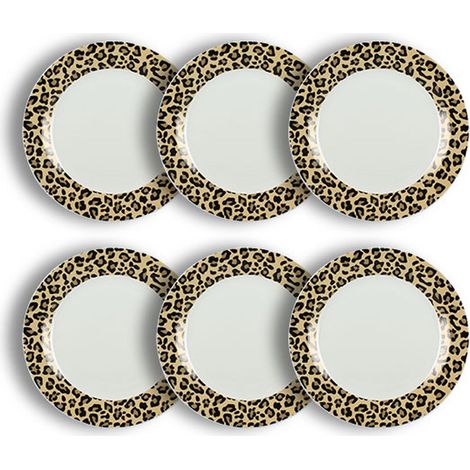 Lot de 6 assiettes plates 26.5cm en porcelaine, LEOPARD (1/2)