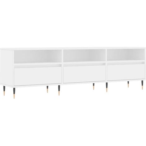 Meuble TV blanc grand espace de rangement 150 x 30 x 44 cm design moderne salon en bois blanc