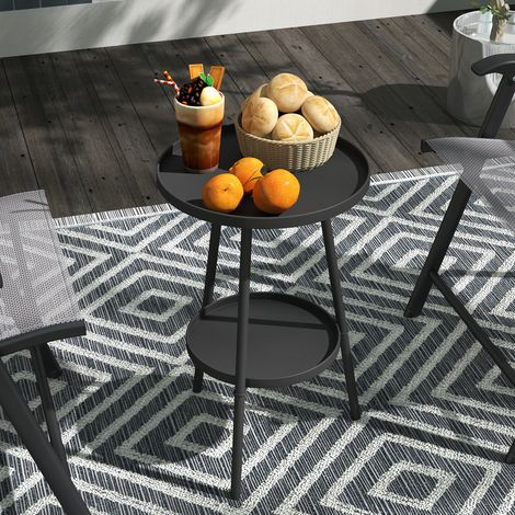 Petite table d'appoint ronde à 2 niveaux table de jardin pour terrasse salon balcon en métal Ø 32 x 51 cm noir (1/5)