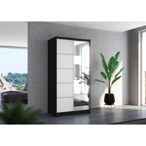 Schiebetürenschrank Schrank Nr.125 in Schwarz- Weiß matt 100x200x58 cm (1/3)