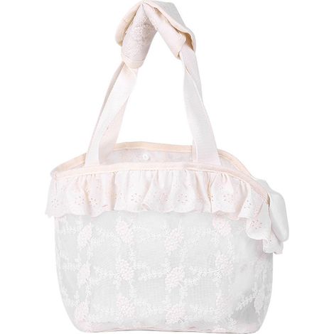 Lace Dog Cat Purse Carrier Breathable Large Capacity Prevents Breaking Free D Ring Pet Travel Handbag Beige Large size (1/5)
