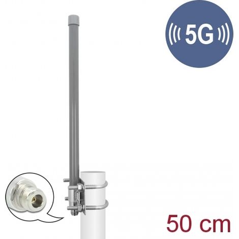 Delock Antena 5G 3,3 - 3,8 GHz hembra N 8 dBi 50 cm omnidireccional fija para exteriores gris