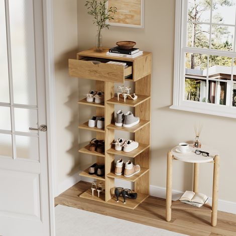 Mobile portascarpe 55x33x133 cm in pannelli di legno naturale con vano ingresso FloraGrace (1/5)