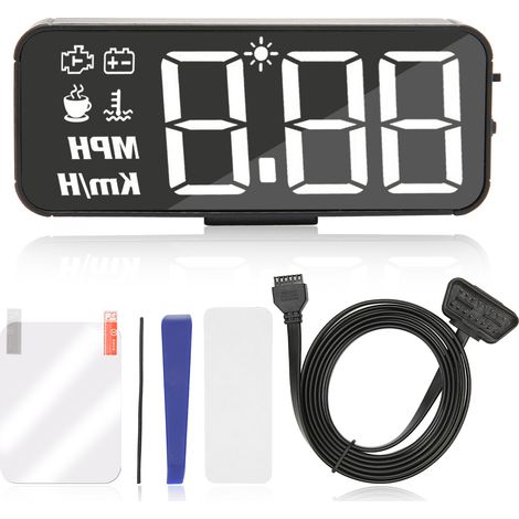 Affichage Tête Haute HUD OBD2 pour Voiture, Projecteur Pare-Brise 3D avec Alarme de Vitesse, Température Eau, Tension et Défaut (1/5)