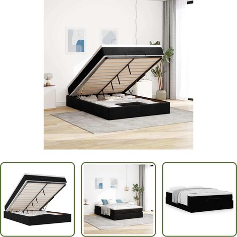 Sommier hydraulique - Cadre de lit ottoman avec matelas noir 140x190 cm tissu (1/5)