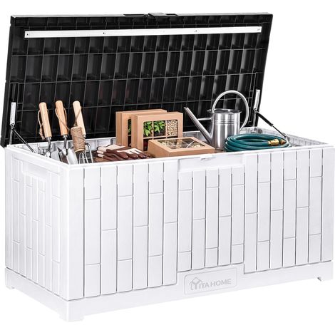 Coffre de Rangement Extérieure de 450L, Grand Rangement pour Oreillers Extérieurs, Outils de Jardin et Fournitures de Piscine, étanche, Verrouillable (Noir et Blanc) FTPLDB-0021 Large (1/5)