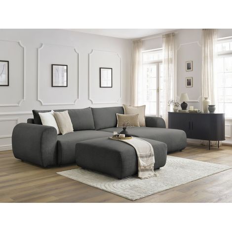 BOBOCHIC - Canapé d'angle convertible coffre LUCIEN tissu lisse avec pouf Angle droit Gris foncé (1/5)