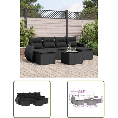 The Living Store 7-tlg. Garten-Sofagarnitur mit Kissen Schwarz Poly Rattan - Gartenmöbel Set - PE-Rattan Möbel - Outdoor Lounge - Gartenlounge - Esstischset (1/3)