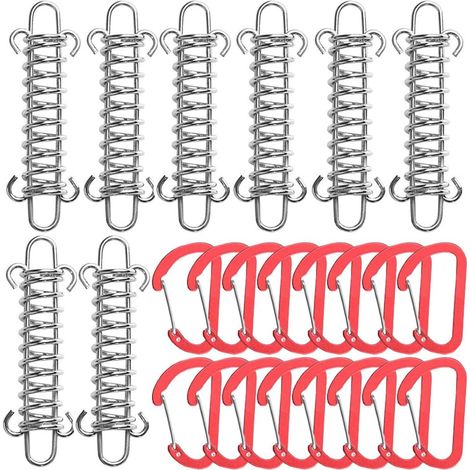 8 pièces Boucle de Ressorts Tension de Tente, Ressort Boucle Corde Tente de Camping Crochet Tendeur à Ressort avec 16 Mousquetons pour Auvents, Accessoires de Camping(Rouge)