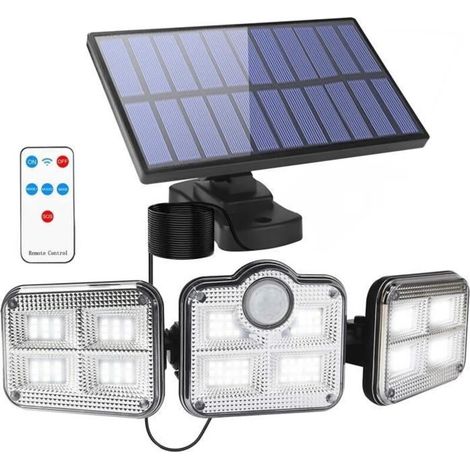 Bardusch - Applique murale solaire LED 3 têtes 122 Leds avec détecteur de mouvement - - Étanche IP65 - Gris (1/4)
